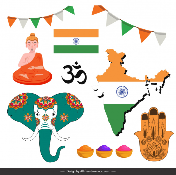india design elements colored flat classic symbols sketch 