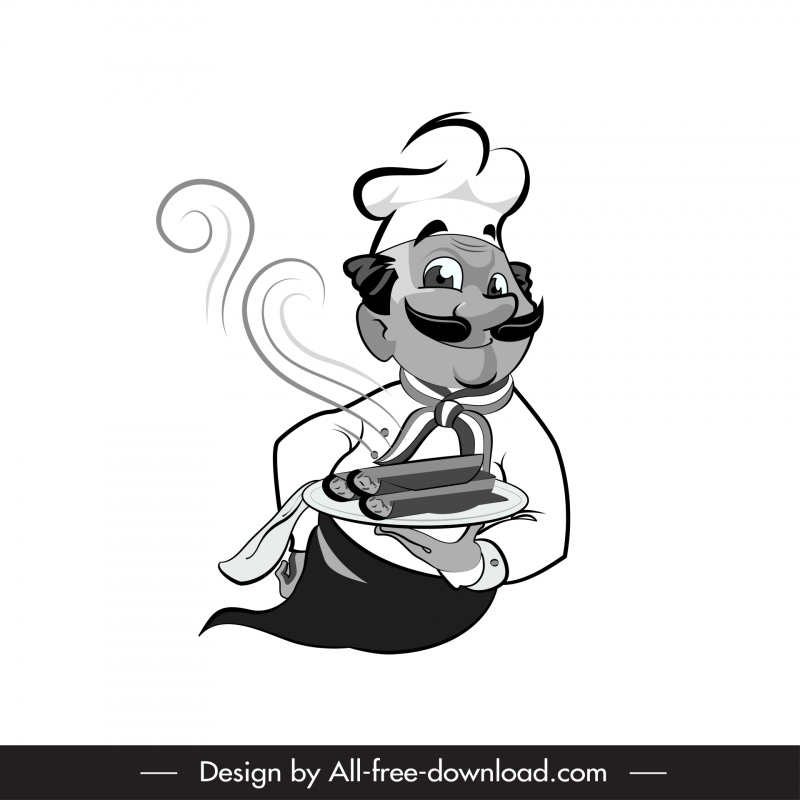 indian chef icon bw cartoon character outline