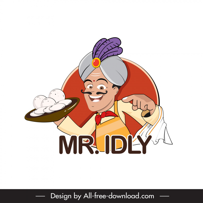 indian chef logotype funny cartoon character sketch