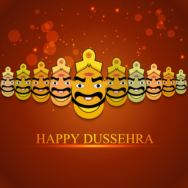 indian festival dussehra for ravan with his ten heads design vector