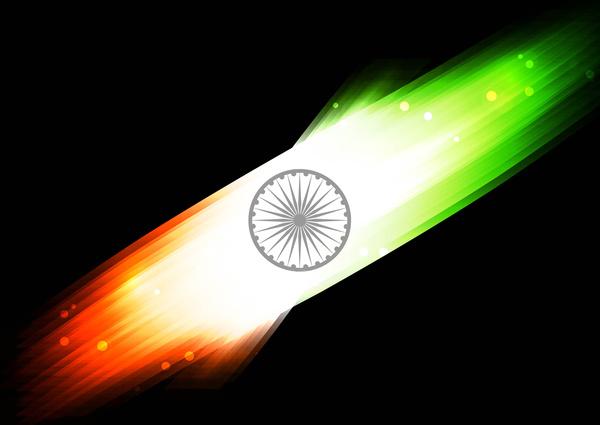 indian flag black bright tricolor wave vector