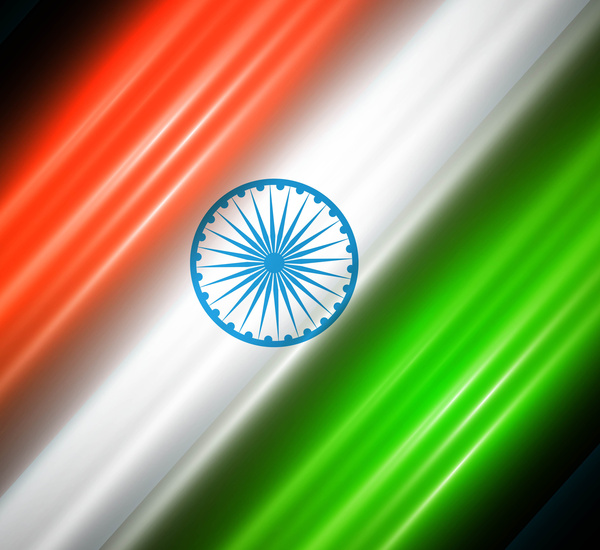 indian flag black bright tricolor wave vector illustration