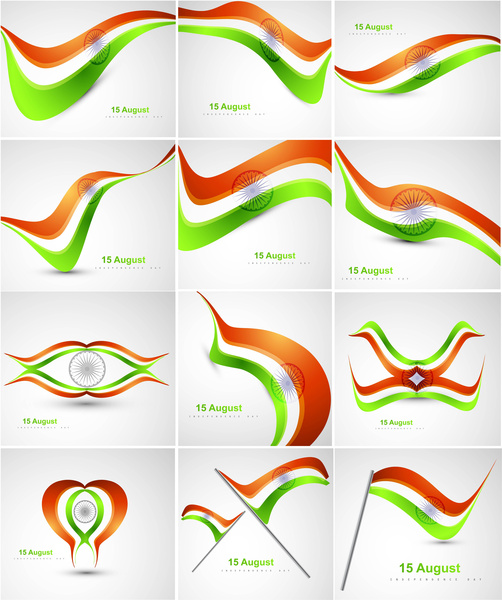 indian flags stylish tricolor wave collection vector