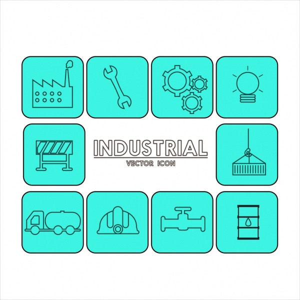 industrial icons collection blue draft design isolation