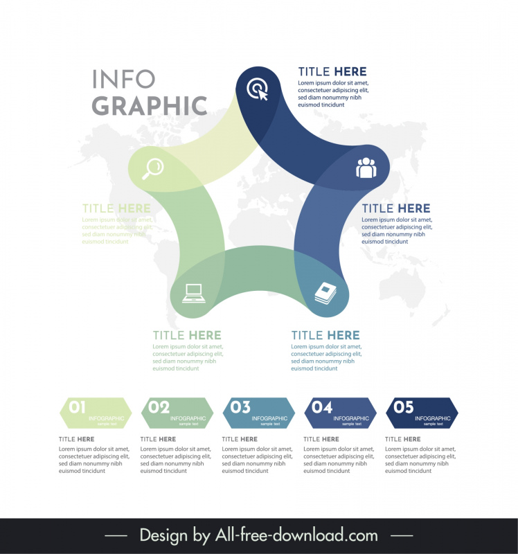 infographic 5 elements template blurred world map curves combination 