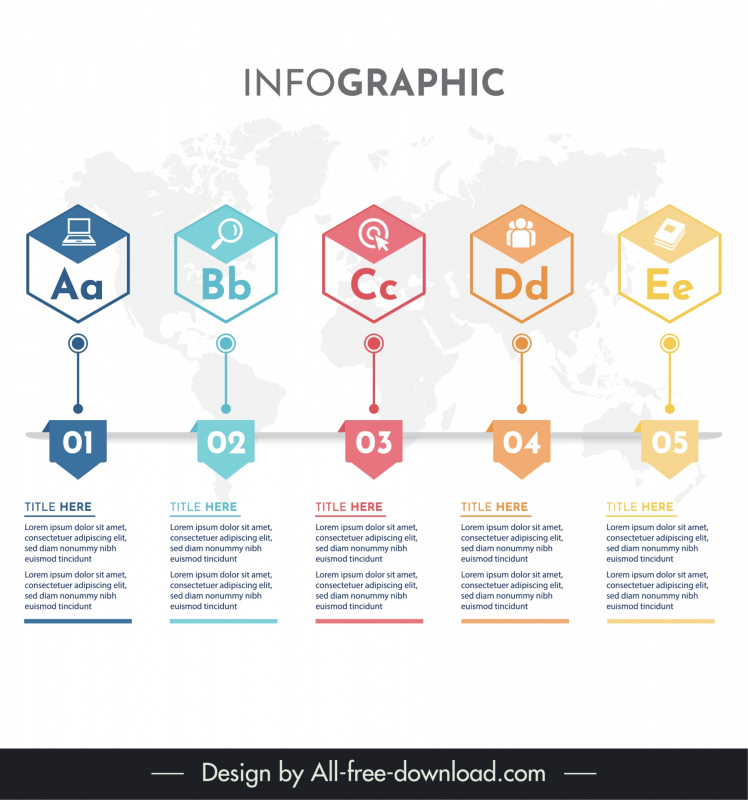 infographic 5 elements template geometric world map decor