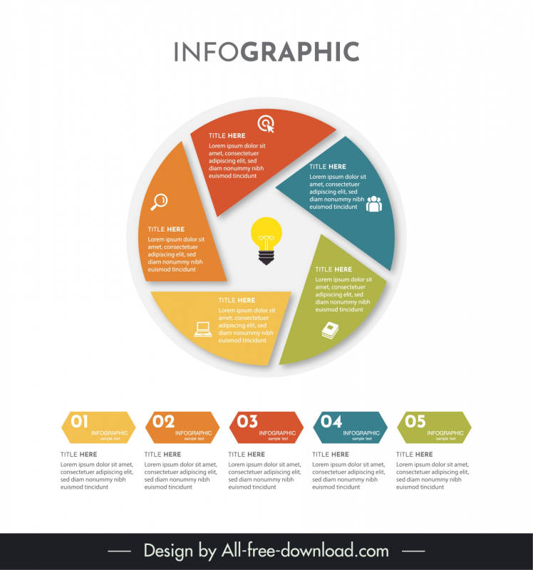infographic 5 elements template modern flat circle papercut layout