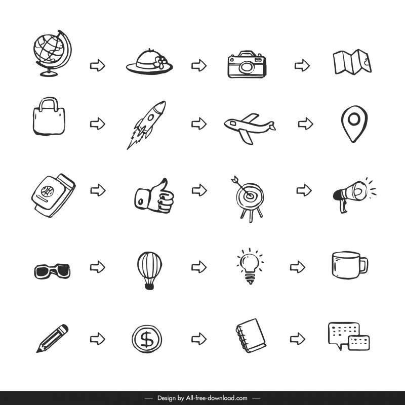 infographic design elements collection black white hand drawn objects