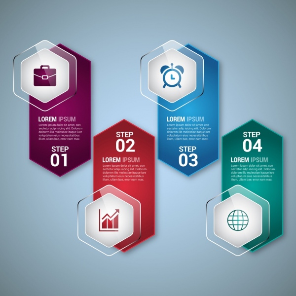 infographic design elements vertical shiny hexagon style