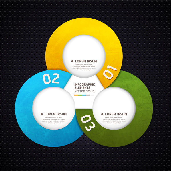 infographic design with colored rounds on black background