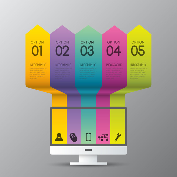 infographic design with colorful vertical arrows and television