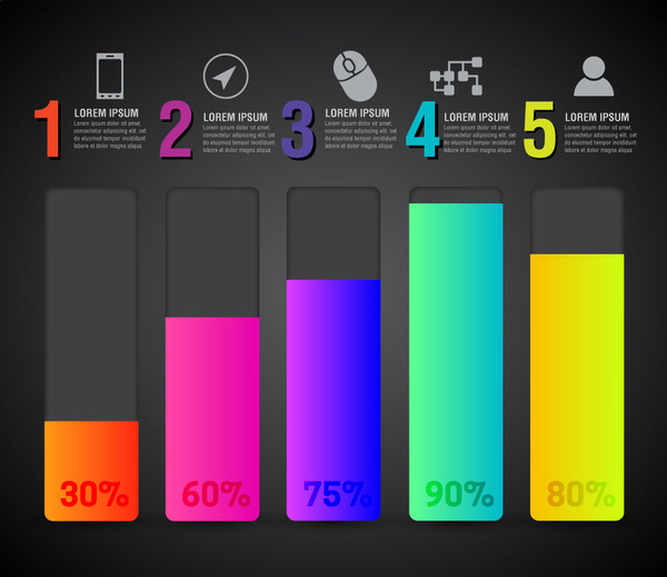 inforgraphic illustration with colored columns and percentage