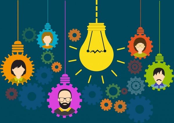 innovation concept theme lightbulbs gears human icons decoration