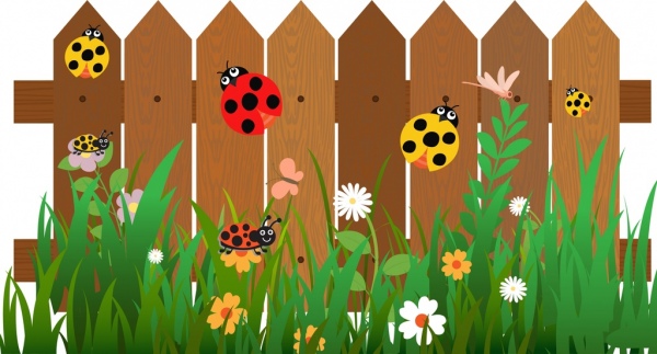 Insects background ladybugs on garden fence decor Free vector in Adobe ...