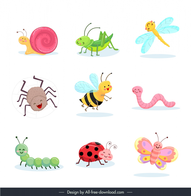 insects sets collection cute cartoon species