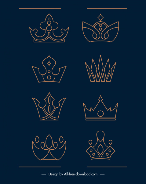insignia crown icons flat symmetric handdrawn sketch