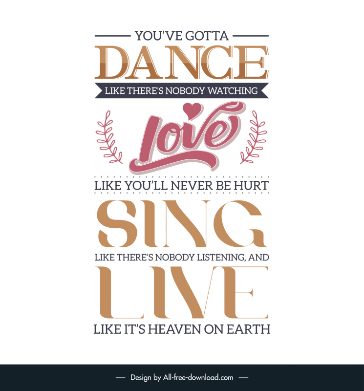 inspirational love quotes poster template elegant classical texts leaves decor 
