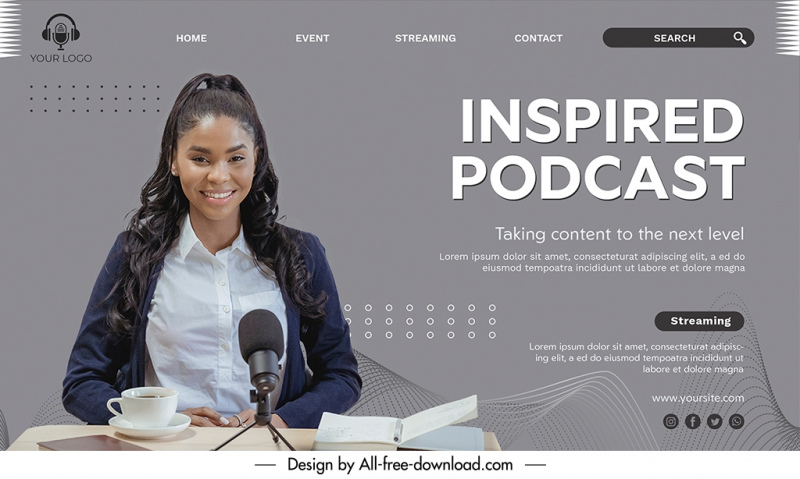 inspired podcast landing page template modern contrast
