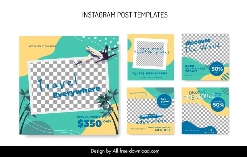 instagram post templates classic airplane checkered coconut trees 