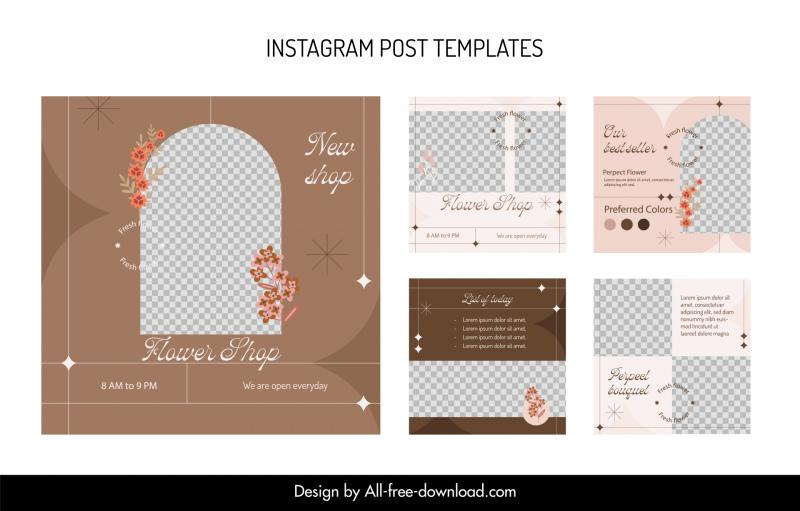 instagram post templates elegant classical checkered flora decor 