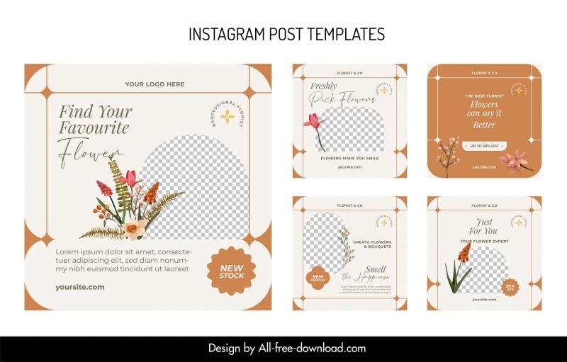 instagram post templates elegant flat flowers checkered decor 