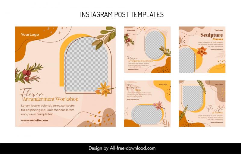 instagram post templates flat retro checkered flora decor 