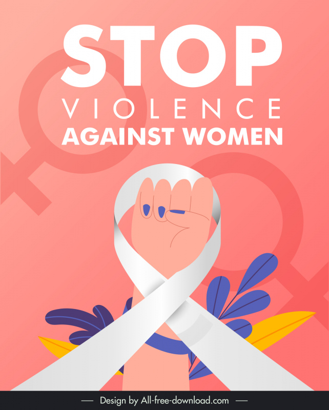 international day for the elimination of violence against women poster template arm ribbon leaves female symbol sketch