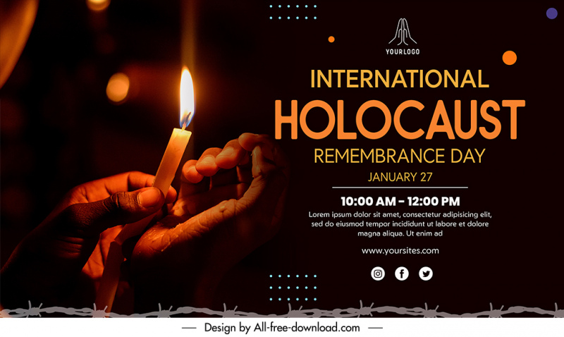 international day of commemoration in memory of the victims of the holocaust banner template dark candle light sketch closeup design 