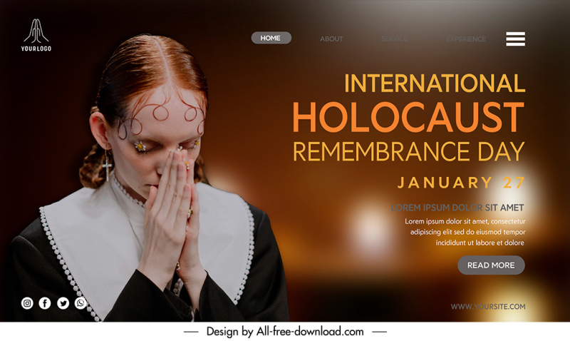 international day of commemoration in memory of the victims of the holocaust landing page template praying sister sketch