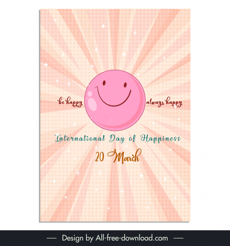international day of happiness poster template  pink smiley emoticon