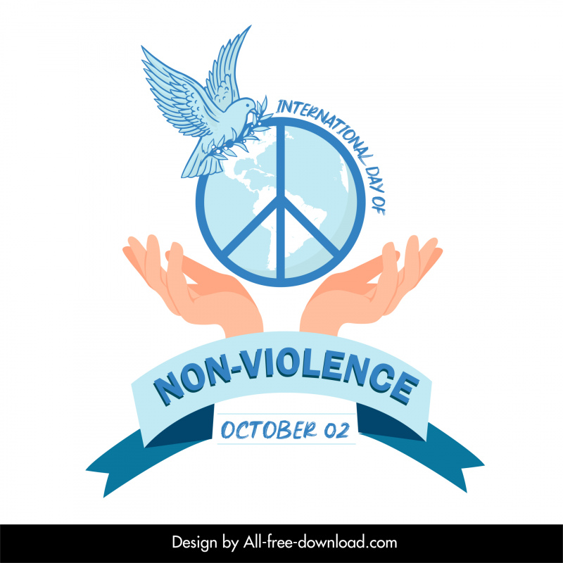 international day of non violence banner template hands holding peace symbol dove ribbon sketch
