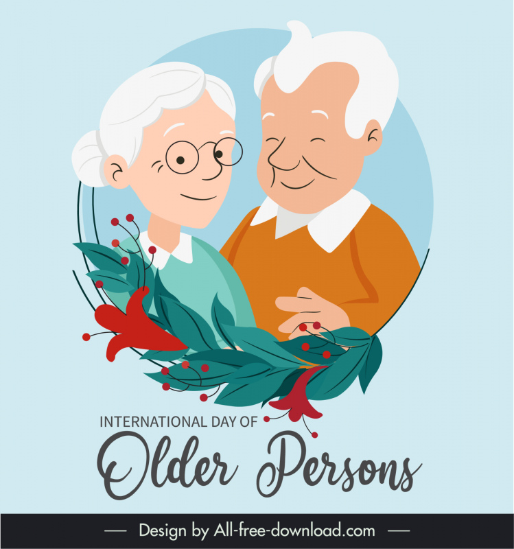 international day of older persons poster template handdrawn cartoon old couple flower decor
