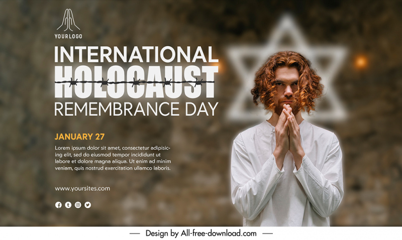 international holocaust remembrance banner day template praying man sketch
