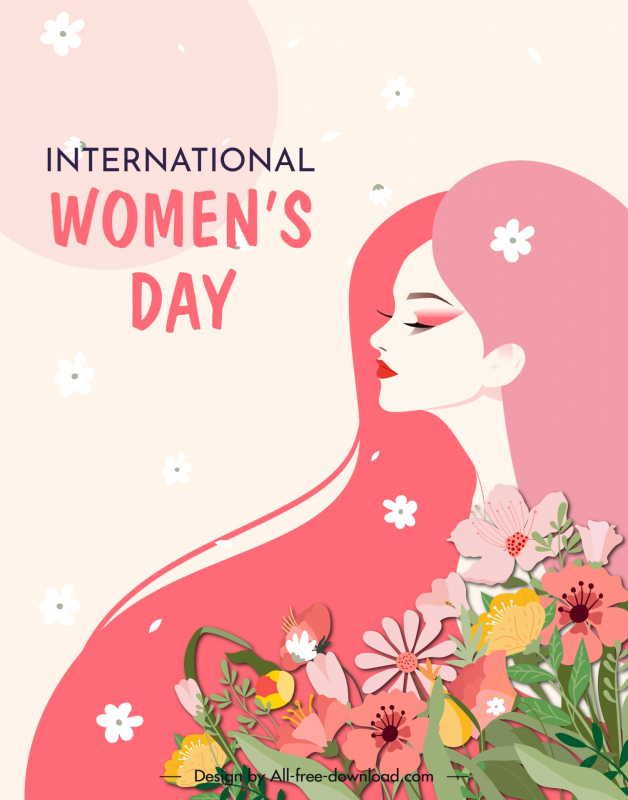 international womens day banner template handdrawn woman flowers