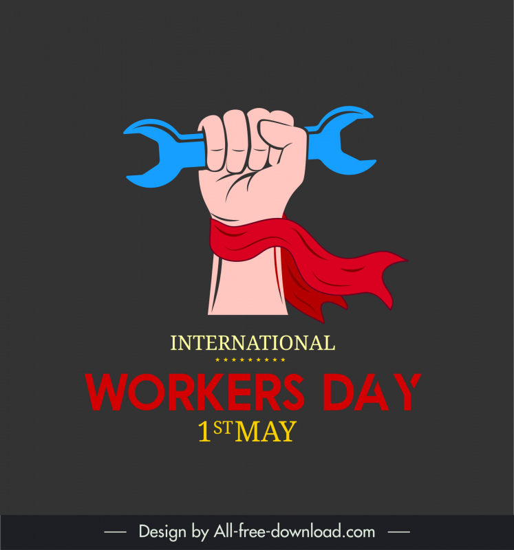  international workers day banner template flat hand holding wrench sketch