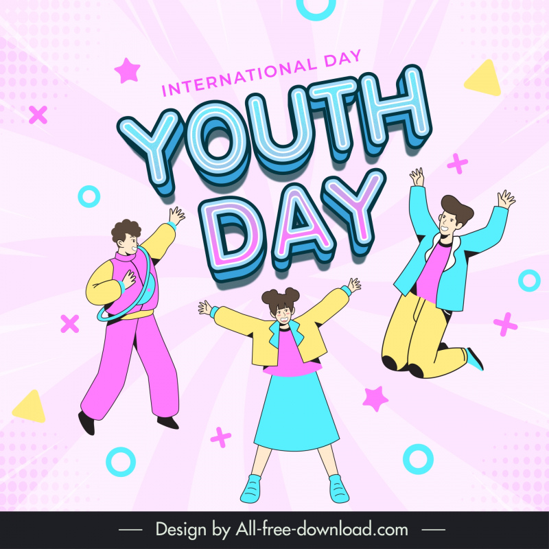 international youth day poster template dynamic people cartoon 