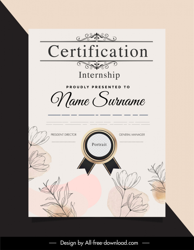 internship certification template elegant classic handdrawn flower decor