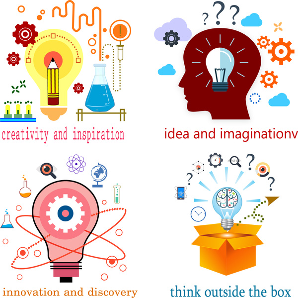 invention concept vector illustration with various flat styles 