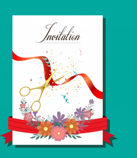 invitation card cover template flowers cutting ribbon ornament