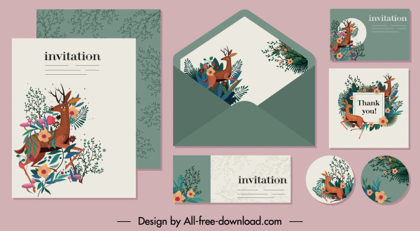 invitation card template natural reindeer floral decor