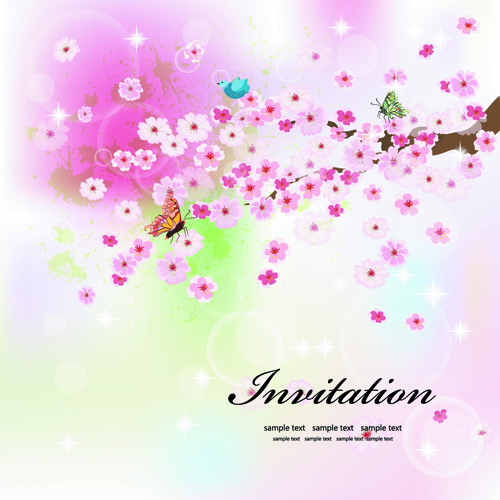 invitation cards with flowers design vector