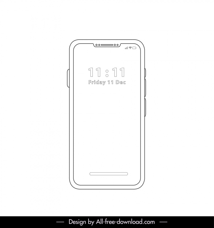 iphone 13 icon black white flat realistic front side outline