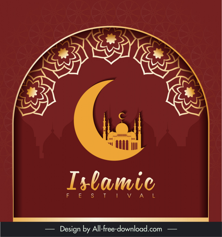 islam festival poster template flat classical crescent temples floras decor