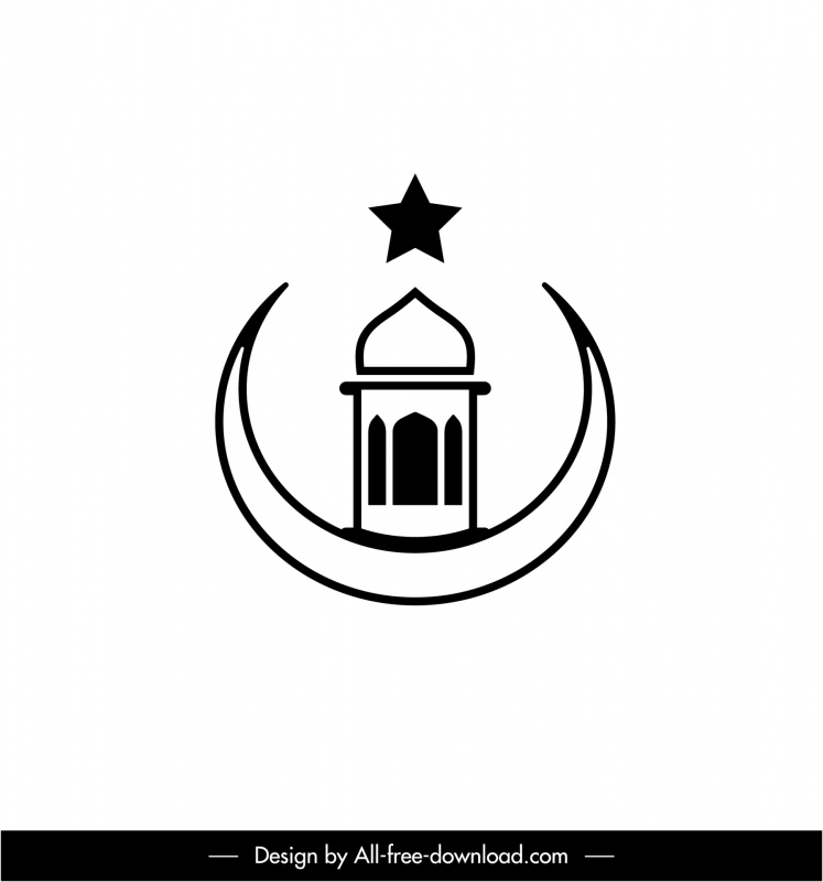 islam sign icon flat architecture crescent star outline