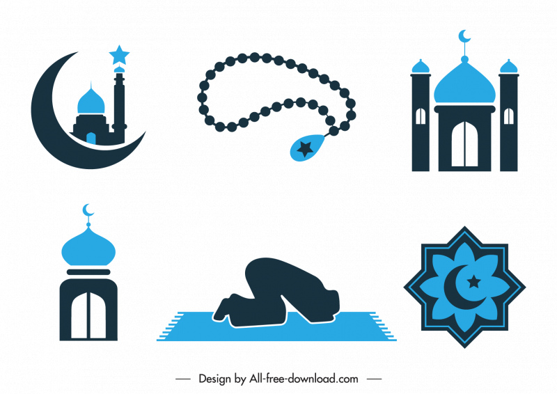 islam symbol icons flat classical symbols sketch