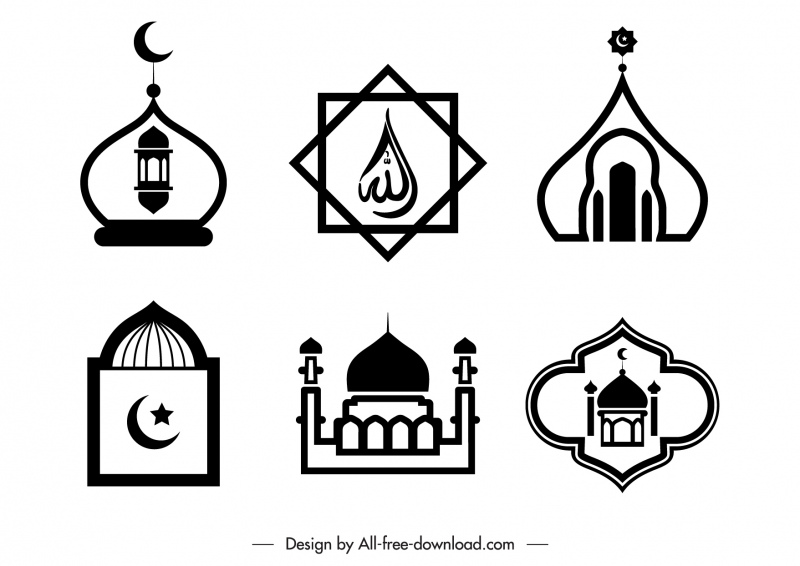 islam symbol sign logo black white flat classical outline 