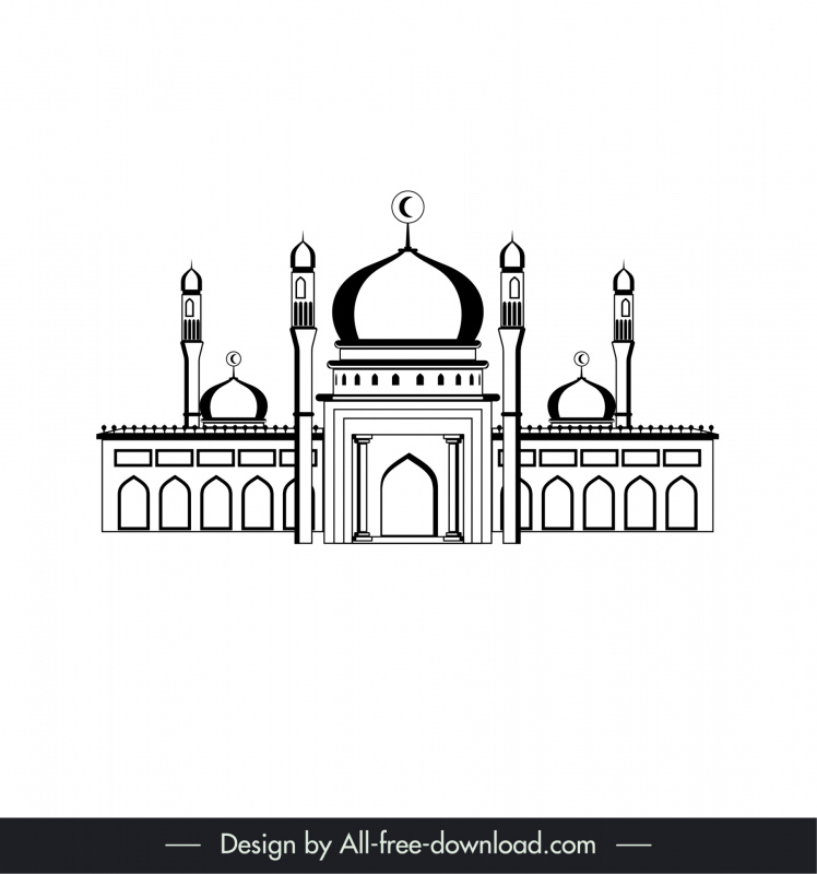 islamic castle architecture icon classical black white symmetric outline 