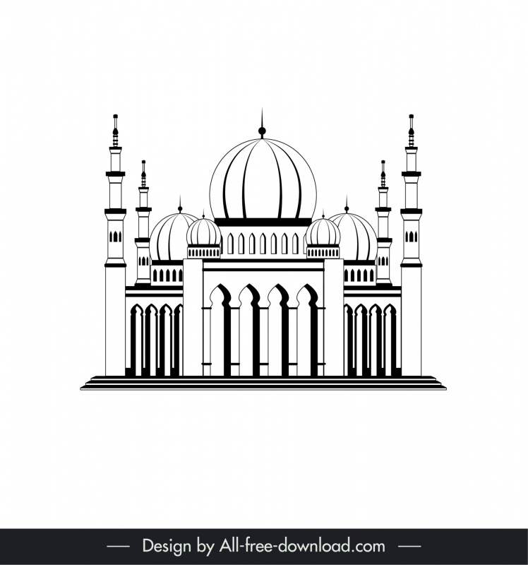 islamic castle icon classical black white arabic architecture outline 