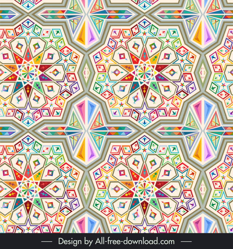 islamic mosaic pattern template colorful symmetric repeating geometric shapes design