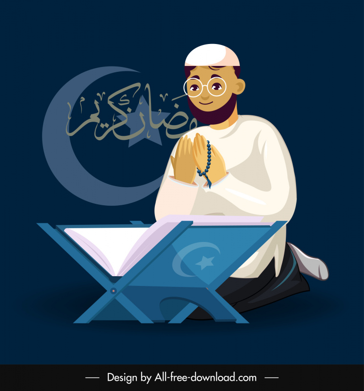  islamic prayer icon cripture book crescent star cartoon sketch
